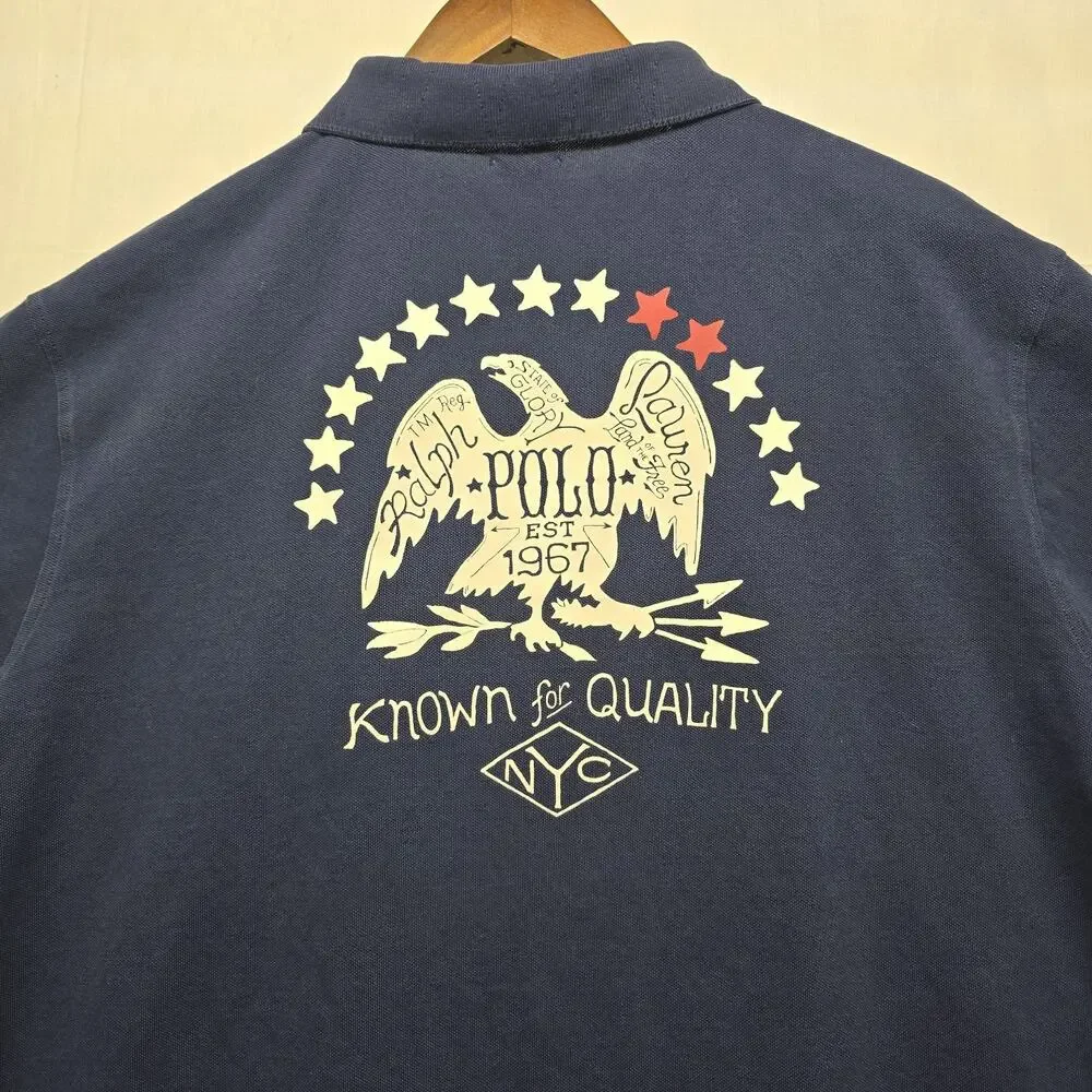 Polo Ralph Lauren‎ Shirt Mens XXL 2XL Blue Slim Fit Eagle USA New York